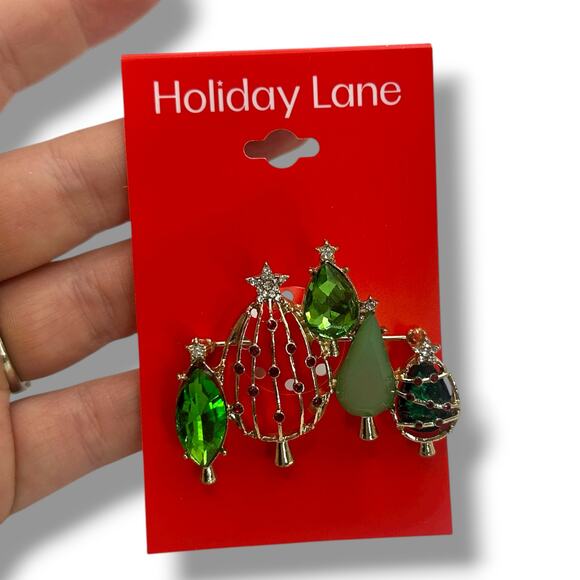 NEW Holiday Lane Christmas Tree Brooch Green Gold Abstract Winter Lapel Pin NWT - Picture 7 of 8